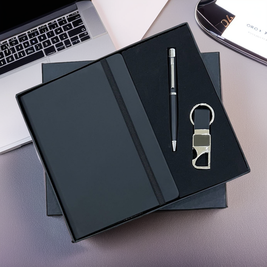 Personalized Executive Trio: Notebook, Pen, and Keychain Set