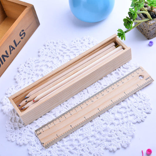 Wooden Pencil Box with 12 Color Pencil & Sharpener