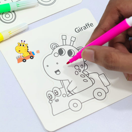 Animal-Themed Coloring Cards with Markers