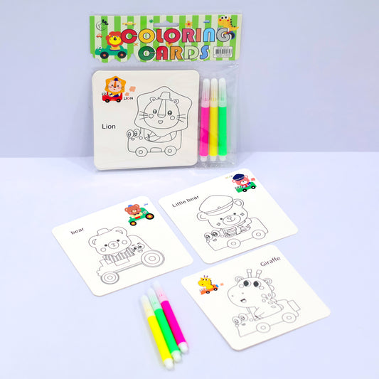 Animal-Themed Coloring Cards with Markers