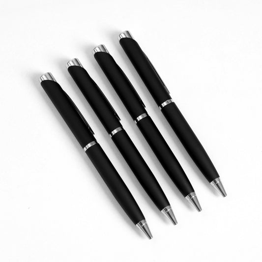 Personalized Matte Black Ball Pen with Silver Accents