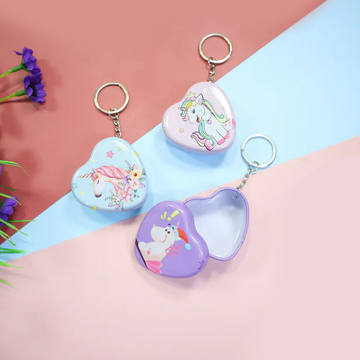 Mini Heart Unicorn Tin Box keychain