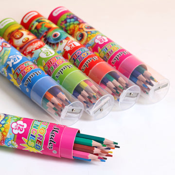 12-Colored Pencil Barrel with Built-In Sharpener