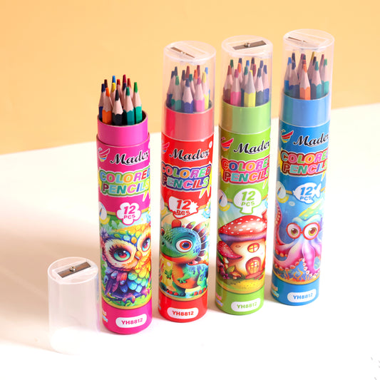 12-Colored Pencil Barrel with Built-In Sharpener