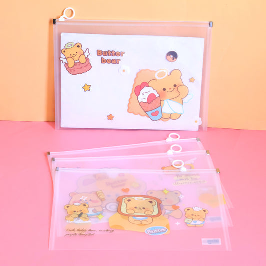 Cute Bear A4 Zipper File Folder