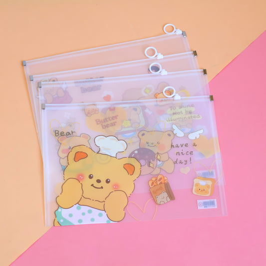 Cute Bear A4 Zipper File Folder