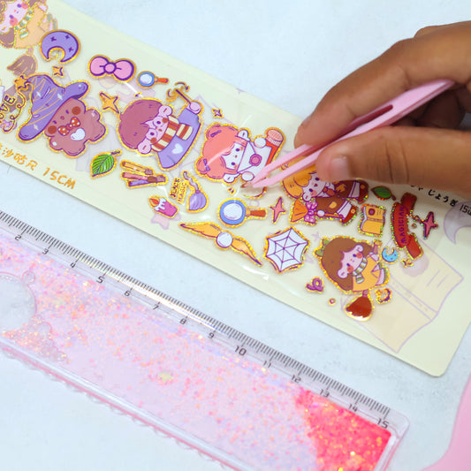 Sparkly Glitter Ruler + Fun Stickers Set