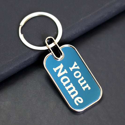 Personalized Metal Keychains Round - Blue