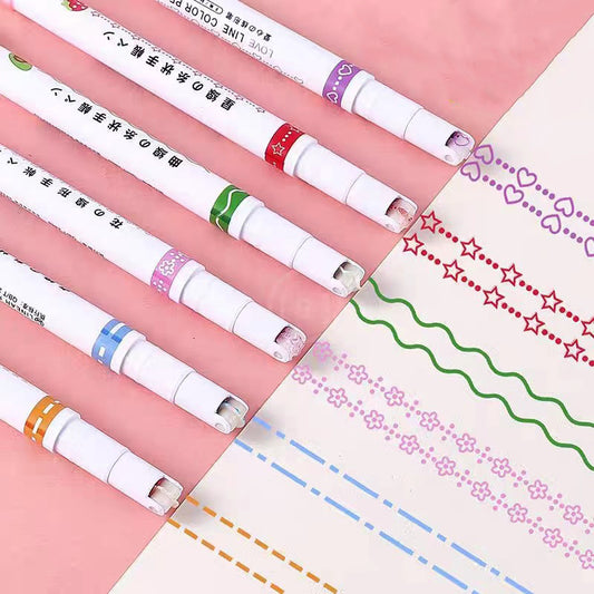 Patterned Linear Color Pen Pack of 6