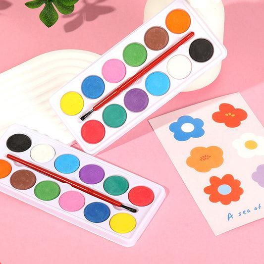 12-Color Watercolor Paint & Brush Set