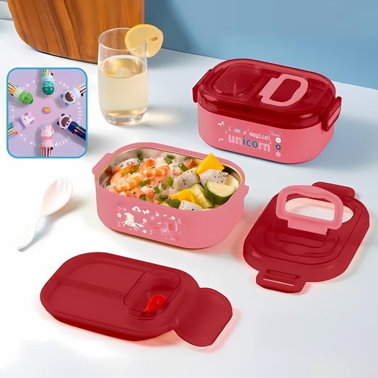 Unicorn Theme Stainless Steel Lunch Box with Free Complimentary Gift