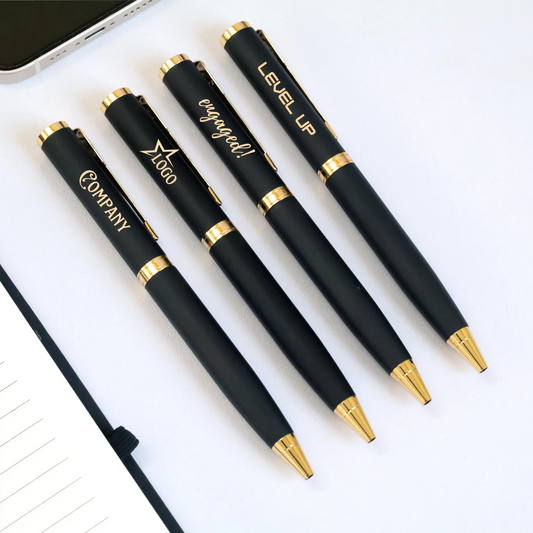 Personalized Matte Black Ball Pen with Gold Accents