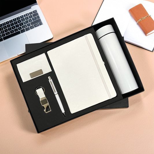 Personalized Corporate Gift Set – Temperature Bottle, Diary, Pen, Keychain & Card Holder