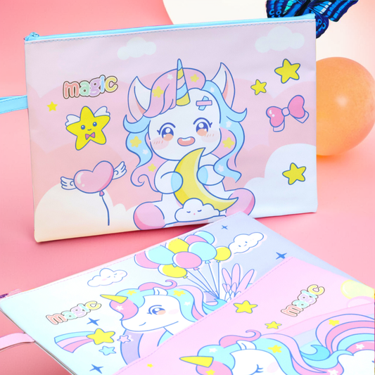 A4 Unicorn Zipper File Folder Bag